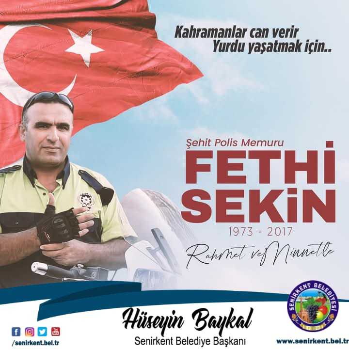 Şehadetinin yıl dönümünde kahraman polisimiz Şehit  Fethi SEKİN’ i rahmet ve dualarla anıyoruz.